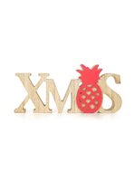 Xmas with Red Pineapple Hawaiian Tabletop Wooden Block Sign 7" x 3"