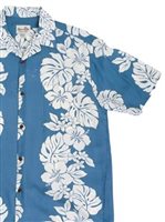 Royal Hawaiian Creations Hibiscus Monstera Panel Light Blue Rayon Men's Hawaiian Shirt