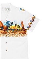 Ky's Hawaii Rooster White Cotton Poplin Men's Hawaiian Shirt