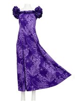 Two Palms Monstera Ceres Purple Cotton Frill Puff Sleeve Long Dress