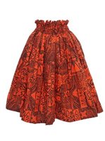 Anuenue (Pau) Hibiscus & Tapa Red Poly Cotton Single Pau Skirt / 3 Bands