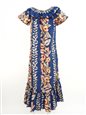 Ky&#39;s Vintage Anthurium Navy Cotton HawaiianLong Muumuu Dress