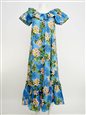 Ky&#39;s Plumeria Dream Blue Cotton HawaiianLong Muumuu Dress