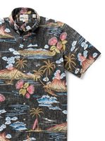 Reyn Spooner BIG ISLAND GLORY BLACK Spooner Kloth Men's Hawaiian Shirt Classic Fit