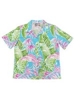 Paradise Found Cabana Palms Aqua Rayon Women's Hawaiian Shirt