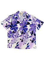 Paradise Found WATERCOLOR HIBISCUS Purple Rayon Women's Hawaiian Shirt
