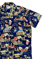 Paradise Found SANTA'S SURF SHACK NAVY Rayon Men's Hawaiian Shirt