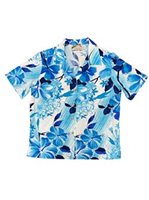 Paradise Found WATERCOLOR HIBISCUS Blue Rayon Women's Hawaiian Shirt