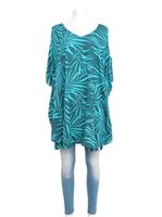 Napua Collection Honolulu Leaves Turquoise Rayon Cover Up w/ Shoulder Holes