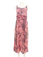 Napua Collection Honolulu Monstera Palm Pink Rayon Batik Ruffle MAXI Dress