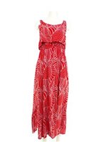 Napua Collection Honolulu Waimea Red Rayon Batik Ruffle MAXI Dress
