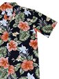 Ky&#39;s Kahala Hibiscus Black Cotton Poplin Men&#39;s Hawaiian Shirt