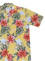 Ky's Kahala Hibiscus Yellow Cotton Poplin Men's Hawaiian Shirt