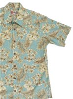 Hilo Hattie PEN & INK BOTANICAL Turquoise Cotton  Men's Hawaiian Shirt