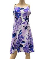 Paradise Found Watercolor Hibiscus Purple Rayon Hawaiian Slip Short Dress