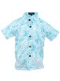 Coral of the Sea White Fern Aqua Blue Polyester Boy&#39;s Hawaiian Shirt