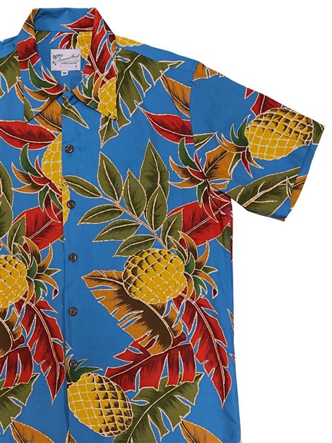 Diamond Head Sportswear Collection Paradise Found Retro Pineapple Blue Rayon Men s Hawaiian Shirt 2XL