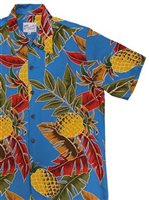 [Diamond Head Sportswear collection] Paradise Found RETRO PINEAPPLE Blue Rayon Men's Hawaiian Shirt