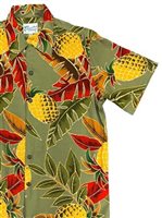 [Diamond Head Sportswear collection] Paradise Found RETRO PINEAPPLE OLIVE Rayon Men's Hawaiian Shirt