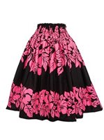 Anuenue (Pau) Hibiscus Pink&Black Poly Cotton Single Pau Skirt / 3 Bands