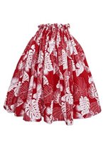 Lehua & Monstera Leaf Red Poly Cotton Single Pau Skirt / 3 Bands