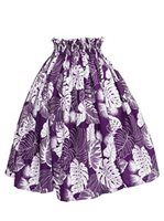 Lehua & Monstera Leaf Purple Poly Cotton Single Pau Skirt / 3 Bands