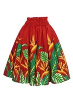 Bird of Paradise Red Poly Cotton Single Pau Skirt / 3 Bands