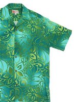 Hilo Hattie Tribal Tiare Green Rayon Men's Hawaiian Shirt