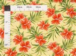 Hibiscus & Palm leaves Yellow Poly Cotton LW-23-892