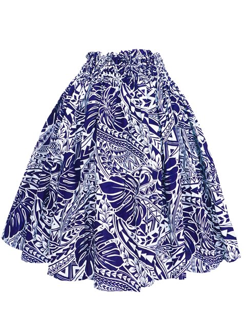Polynesian Monstera Navy Poly Cotton Single Pau Skirt / 3