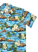 Ky's Woody Island Blue Cotton Men's Hawaiian Shirt