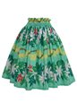 Anuenue (Pau) Flowers &amp; Leaves Border Mint Poly Cotton Single Pau Skirt / 3 Bands
