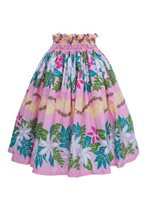 Anuenue (Pau) Flowers & Leaves Border Pink Poly Cotton Single Pau Skirt / 3 Bands