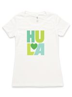 【フラコレクション】 Honi Pua レディースハワイアンUネックTシャツ [フラハート/グリーン]