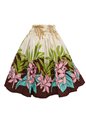 Anuenue (Pau) Plumeria &amp; Palm Leaf Border Brown &amp; Beige Poly Cotton Single Pau Skirt / 3 Bands