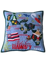 Kenui Quilts Aloha from Hawai'i Blue Hawaiian Quilt Island destination Pillow Cover