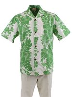 【レンタル落ちアイテム】 Royal Hawaiian Creations メンズ アロハシャツ [ハイビスカスパネル/グリーン/ポリコットン]