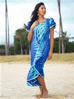 [USED ITEM] Anuenue Ginger Turquoise & Royal Poly Cotton Hawaiian Myra Long Muumuu Dress