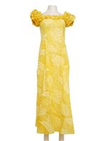 [USED ITEM] Anuenue Monstera Canary Poly Cotton Frill Puff Sleeve Long Dress