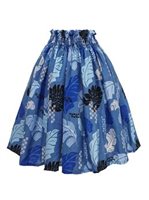 Anuenue (Pau) Tapa Monstera Blue Poly Cotton Single Pau Skirt / 3 Bands