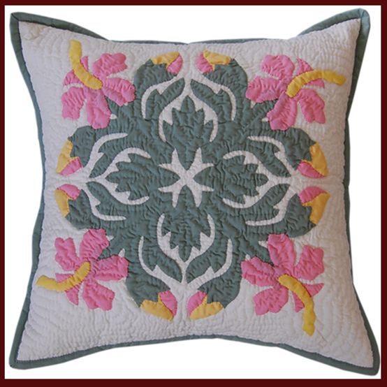 Kenui Quilts ハワイアンキルトクッションカバー ピンクハイビスカス Alohaoutlet アロハアウトレット Kenui Quilts ハワイアンキルトクッションカバー ピンクハイビスカス Alohaoutlet アロハアウトレット