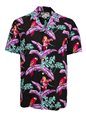 Paradise Found Jungle Bird Black Rayon Men&#39;s Hawaiian Shirt