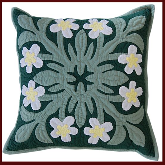Kenui Quilts ハワイアンキルトクッションカバー ホワイトプルメリア Alohaoutlet アロハアウトレット Kenui Quilts ハワイアンキルトクッションカバー ホワイトプルメリア Alohaoutlet アロハアウトレット