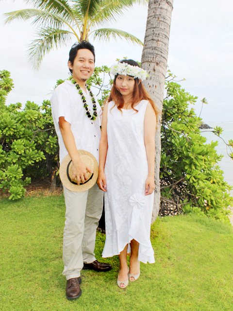 Two Palms Hibiscus Panel White Cotton Hawaiian Midi Dress | AlohaOutlet