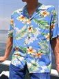 Two Palms Tuberose Blue Rayon Men&#39;s Hawaiian Shirt