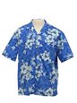 Two Palms Crack Hibiscus Blue Cotton Men&#39;s Hawaiian Shirt