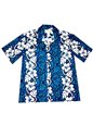 Ky&#39;s Hibiscus Lei Navy Blue Cotton Men&#39;s Hawaiian Shirt