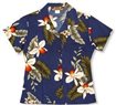 Two Palms Hawaiian Orchid Navy Rayon Women&#39;s Hawaiian Shirt