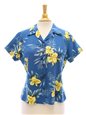 Two Palms Orchid Fern Blue Rayon Women&#39;s Hawaiian Shirt