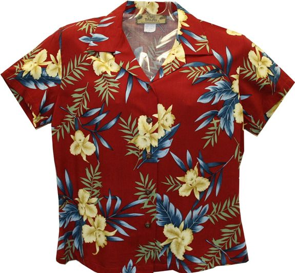 Two Palms Orchid Fern Red Rayon Women's Hawaiian Shirt , 3XL[Custom-Made]